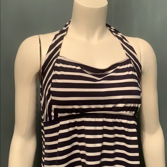 Lands' End Navy Stripe Halter Swim Dress Size 12 - Picture 5 of 8